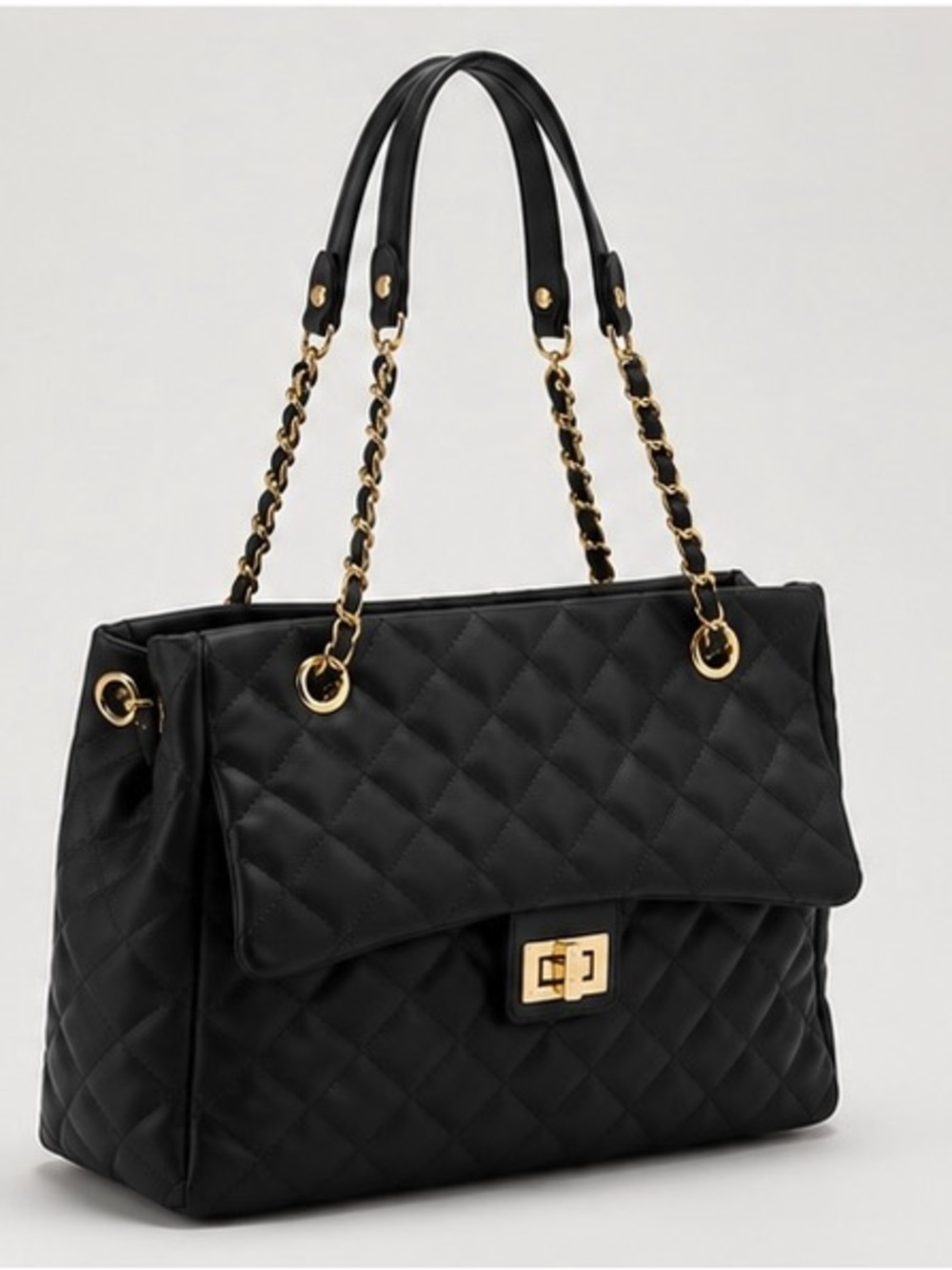 Quilted Chain-Handle Shoulder Bag - Black